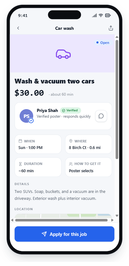 Job detail with apply button