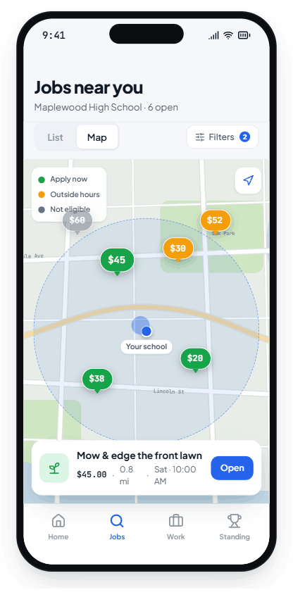 Job map showing nearby work